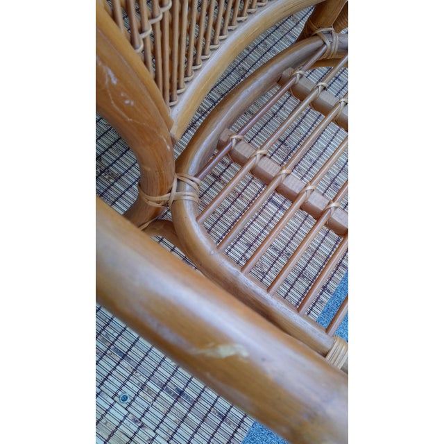 Wood Vintage Large Rattan Honey Tone Coastal Regency Curled Arm Fan Back Dining Chairs- Set of 6 For Sale - Image 7 of 8