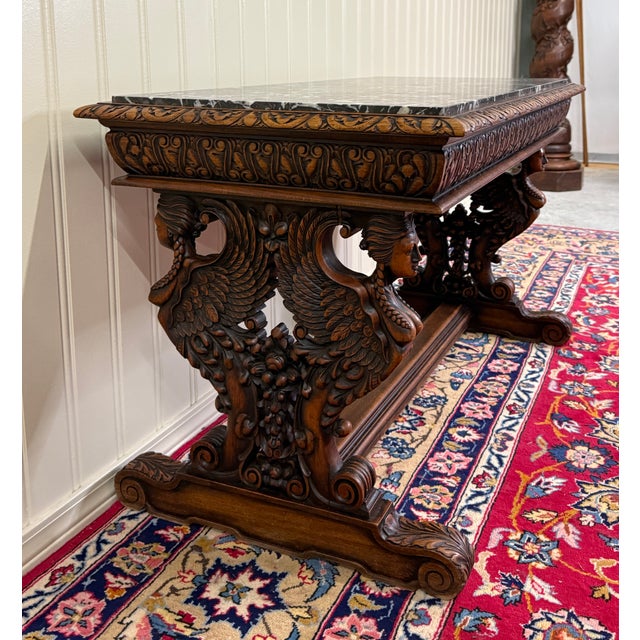 Antique French Coffee Table Bench Window Seat Marble Top Oak Renaissance Revival For Sale - Image 16 of 18