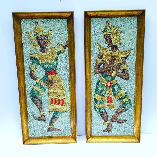 Pair of Framed Colorful Thai Dancing Figures For Sale In New York - Image 6 of 12
