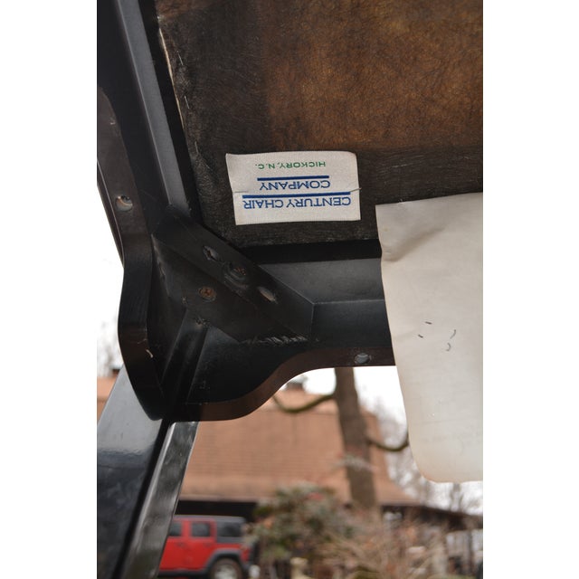 1980s Century Chair Co. Ming Black Lacquer & Brass Horseshoe Back Chair W/ White Seat For Sale - Image 17 of 18