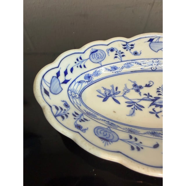 Traditional Antique Meissen Small Blue Onion Patterned Oval Dish For Sale - Image 3 of 7