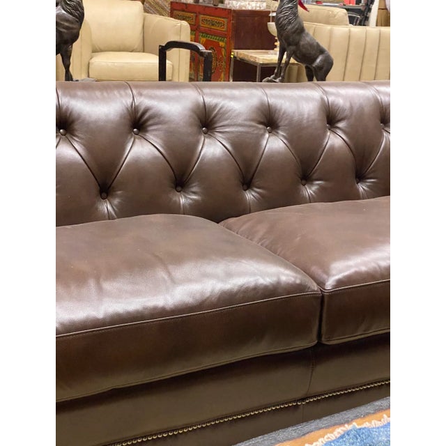 Contemporary Olivia & Quinn Modern Button and Tufted “Spellbound Leather” Sofa For Sale - Image 6 of 12