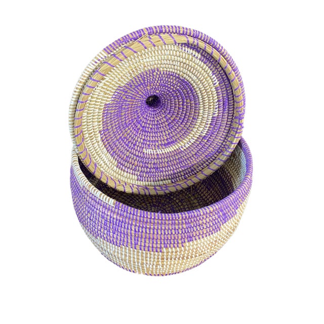 Superb colorful Basket with Lid from Senegal West Africa, could be a laundry hampers /plant holder/decorative piece...