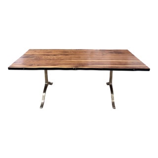 Late 20th Century Tribeca Live Edge Walnut Dining Table With Brass Wishbone Base For Sale