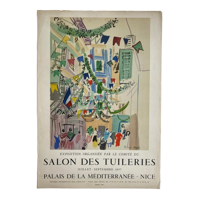 Original Vintage Mourlot Art Exhibition Poster Ville De Nice Raoul Dufy Fauvism Dated 1957 For Sale