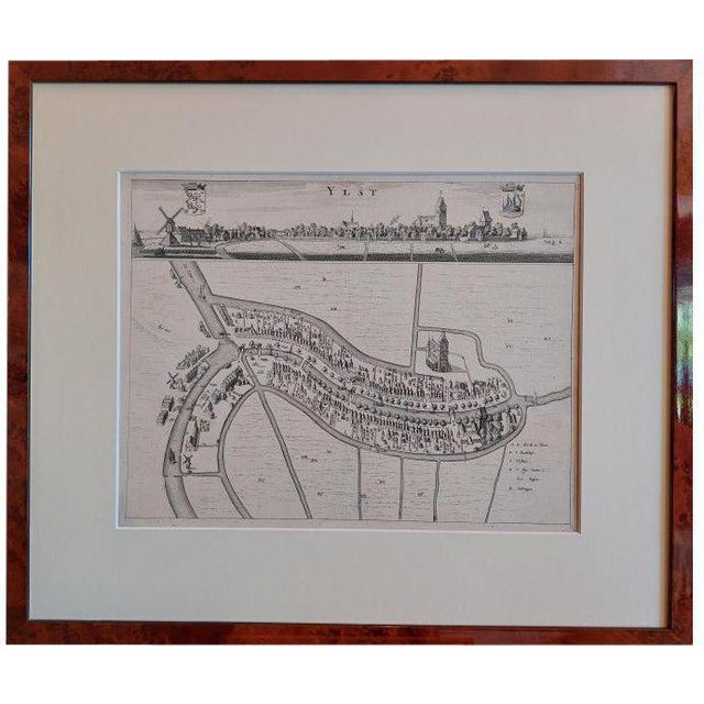 Antique Framed City View and Map of Ijlst, Friesland, Holland, 1664 For Sale
