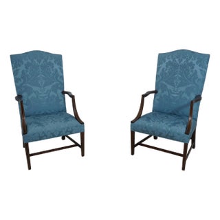 Pair Stickley Cw-13 Colonial Williamsburg Blue Damask Lolling Chairs For Sale