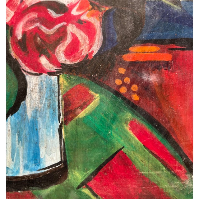 German Expressionist Artist, Still Life with Vase of Flowers, Oil Tempera on Panel, 20th Century, Framed For Sale - Image 11 of 15