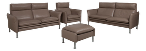 Brown Taupe Porto Leather Armchairs and Ottoman with Manual Function from Erpo, Set of 4