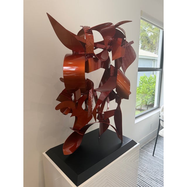Abstract Metal Sculpture (Red Kabuki) by Kevin Barrett For Sale In Miami - Image 6 of 13