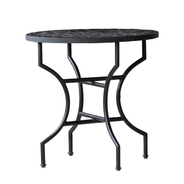 Matthew Izzo Home Moroccan Zellige Midnight Sky Terra Cotta Tile and Iron X Base 32" Round Bistro Table For Sale - Image 4 of 4