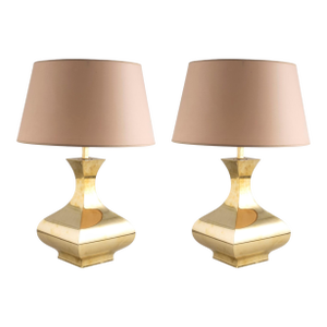 Hollywood Regency Set of 2 Brass Table Lamps Mod. Piramide, High Society Italy 1970s