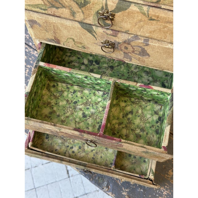 Antique Floral-Printed Fabric Covered Tabletop Haberdashery Cabinet, Circa Early 20th Century For Sale - Image 15 of 17