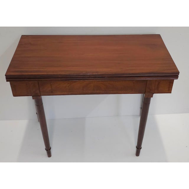 Federal Mahogany Inlaid Fold Top Card Table Console Table For Sale In Washington DC - Image 6 of 12