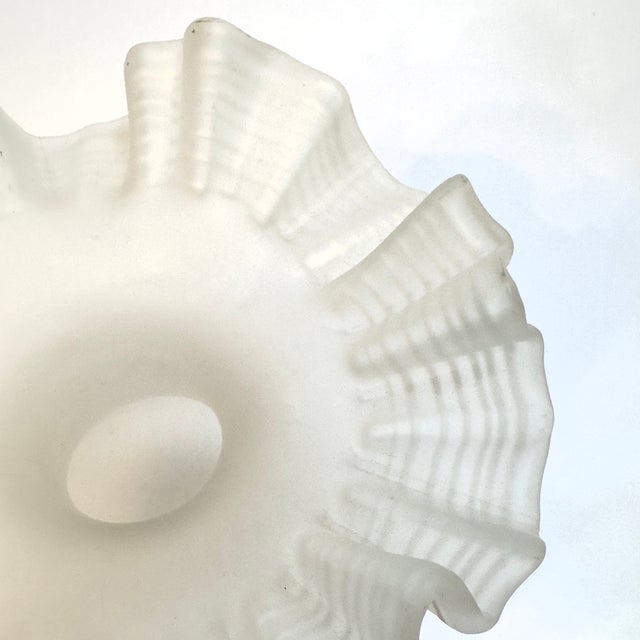 Rare White Frosted Glass Vase With Eye-Catching Ruffled Top Circa 1980s For Sale - Image 9 of 13