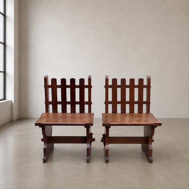 Arts & Crafts Brutalist Handcrafted Mahogany Chairs, 1970s, Set of 2 For Sale - Image 6 of 12