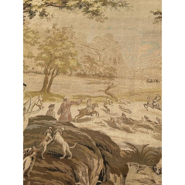 Large Vintage French Hunting with Hounds Jacquard Tapestry in the style of Aubusson, 1970s For Sale - Image 12 of 18