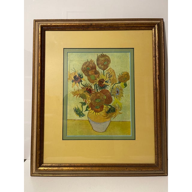 Tangerine Mid-20th Century Lithograph Framed Print, Vincent Van Gogh’s “Sunflowers” For Sale - Image 8 of 11