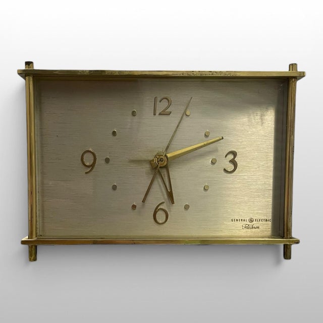 Mid-Century Modern Vintage Ge Telechron Brass Desk Clock Mid Century Modern West Germany For Sale - Image 3 of 10
