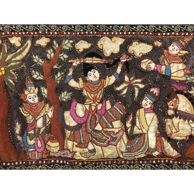 The Princes Procession, Hand Made Burmese Embroidered Kalaga Wall Hanging With Gemstones & Sequins For Sale - Image 4 of 13