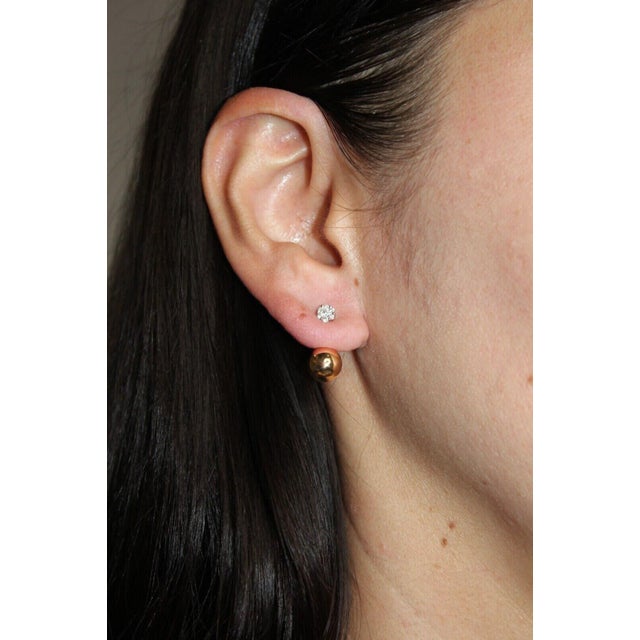 Illusion Set Pave Set White Diamonds Geometric Sphere Globes 18 Karat Yellow Gold, A Pair For Sale - Image 4 of 10