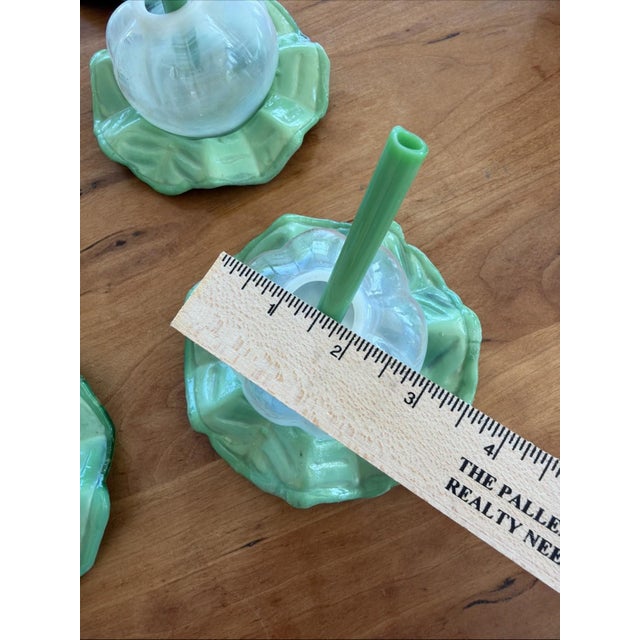 Glass Vintage Mid-Century Modern Smoking Cocktail Glasses w/ Glass Straws Jade Ashtray Base - Set of 6 For Sale - Image 7 of 7