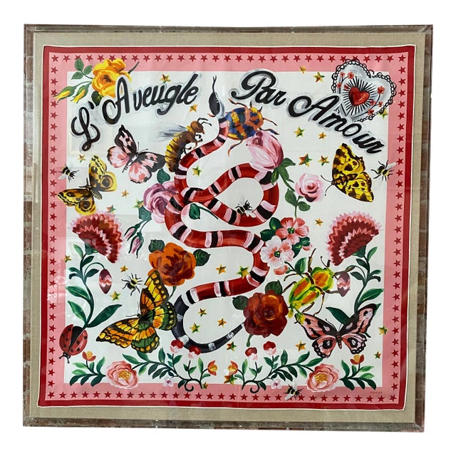 Gucci L 'Aveugle Par Amour Silk Scarf Mounted on Linen Board