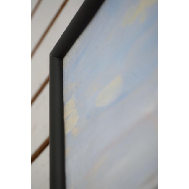 Modern Waterfront Bridge Oil Painting on Canvas For Sale - Image 4 of 8