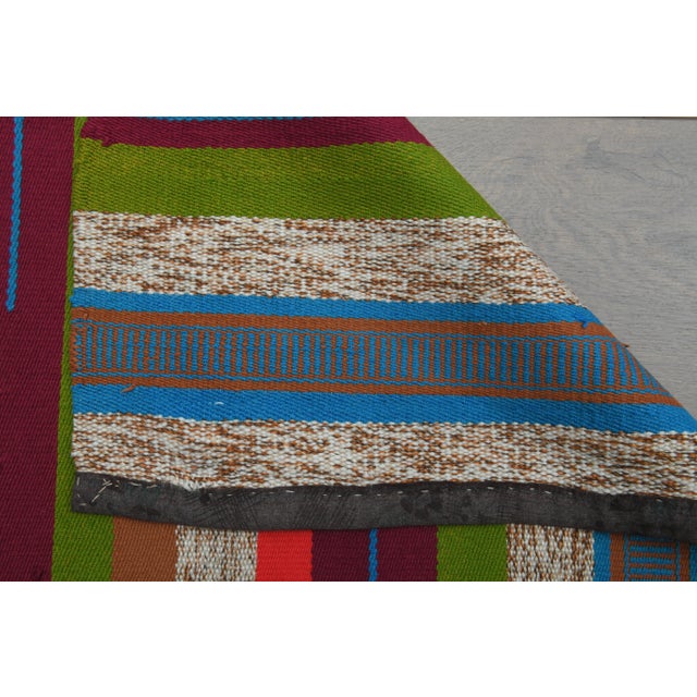 1970s Vintage Turkish Oushak Handmade Wool Cotton Blue Runner Rug For Sale - Image 10 of 11