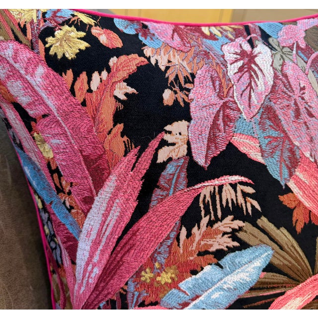 Botanical Jacquard Cushion Cover With Pink Piping For Sale - Image 10 of 16