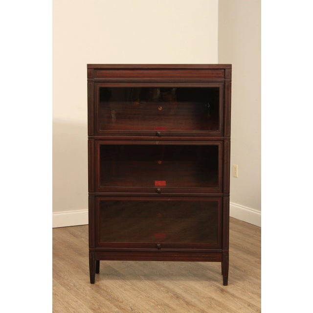 Globe Wernicke Antique Sheraton Style Three Stack Inlaid Mahogany Barrister Bookcase For Sale - Image 10 of 12