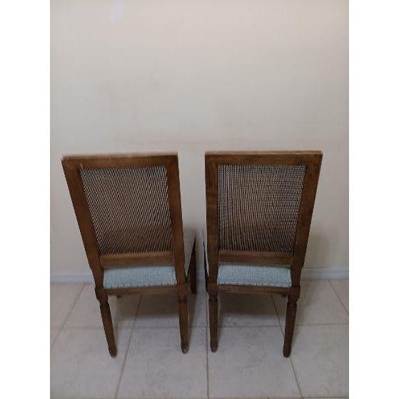 Dining Chair Wood Light Green Upholstered Seat Cane Back Medium Tone Set of 2 Style: Traditional Color: Brown/Green...