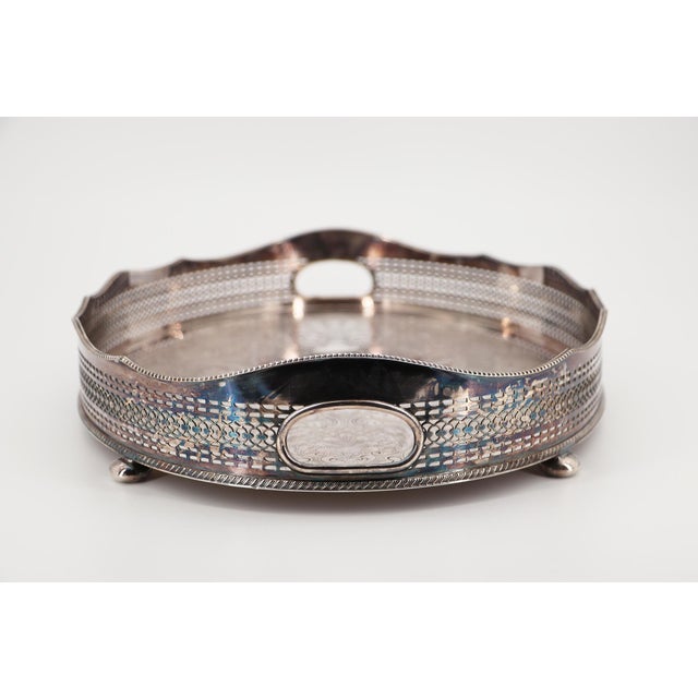 1940s Barker Ellis Large Silver Plate Footed Serving Tray, English For Sale - Image 4 of 18