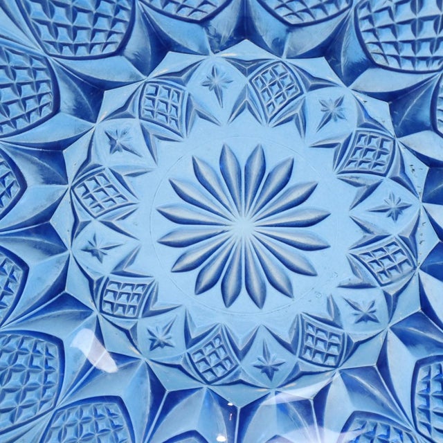 1960s Vintage French Fruit Bowl in Blue Pressed Glass, 1960s For Sale - Image 5 of 15