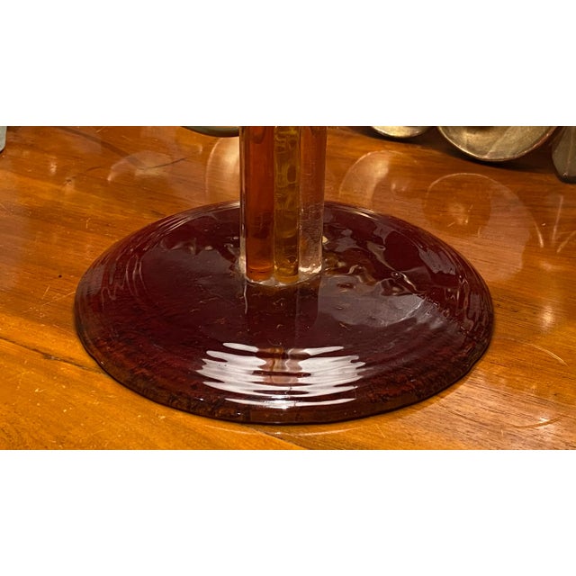 Glass Venetian Amber-Colored Blown Murano Glass Table Lamp with White Silk Shade, 1950s For Sale - Image 7 of 10