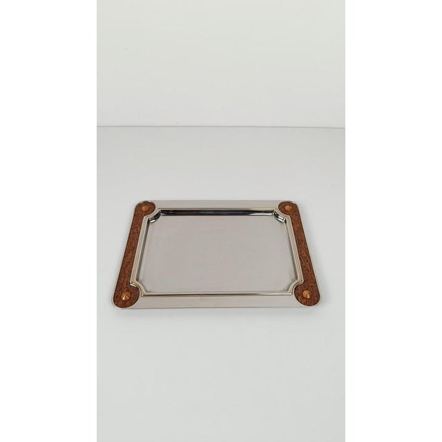 Brown Postmodern Tray in Steel and Veneered Plywood, 1980s For Sale - Image 8 of 18