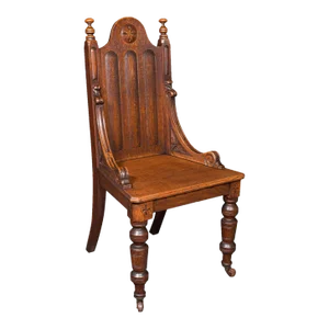 Antique Gothic Revival Hall Chair, Scottish Oak, Reception Seat, Victorian, 1870