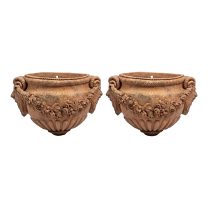 Vintage Italian-Style Terracotta Ram's Head Wall Pocket Planters