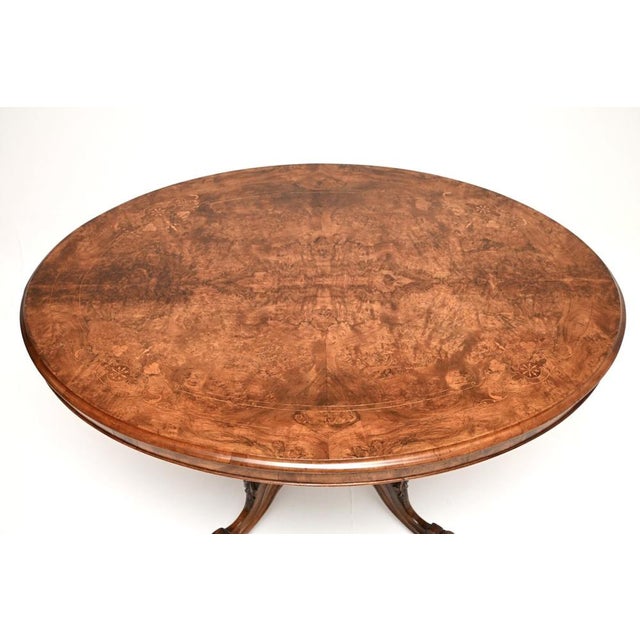 Antique Victorian Inlaid Burr Walnut Loo Table, 1860 For Sale - Image 4 of 11