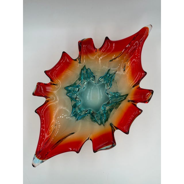 A stunning, authentic mid-century modern Italian Murano art glass centerpiece bowl, hand-blown in Venice, Italy, circa...