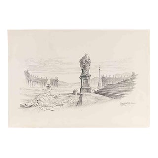Gaspare De Fiore, Saint Peter-Rome, Ink Drawing, 1974 For Sale