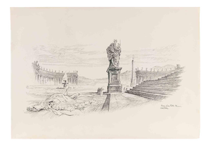 Gaspare De Fiore, Saint Peter-Rome, Ink Drawing, 1974