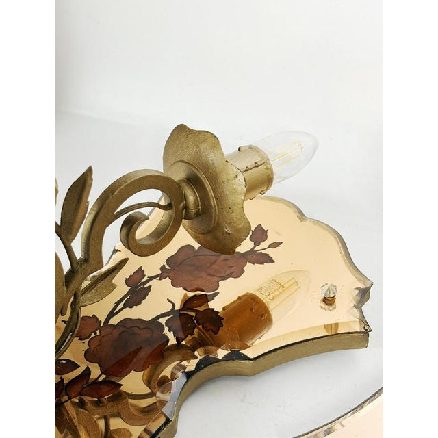 Gold Art Deco Wall Sconces in Patinated Gold Metal and Glass, France, 1950, Set of 2 For Sale - Image 8 of 14