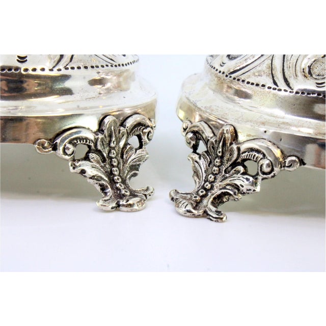 Metal Silver Candlesticks with Turned and Engraved Shafts, Set of 2 For Sale - Image 7 of 9