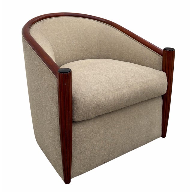 Brown 1990s Art Deco Style Swivel Club Chair Attributed to Sally Sirkin Lewis for J Robert Scott - 1 of 2 Available For Sale - Image 8 of 8