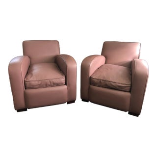 Pair of Modern Art Deco Style Leather Club Armchairs For Sale