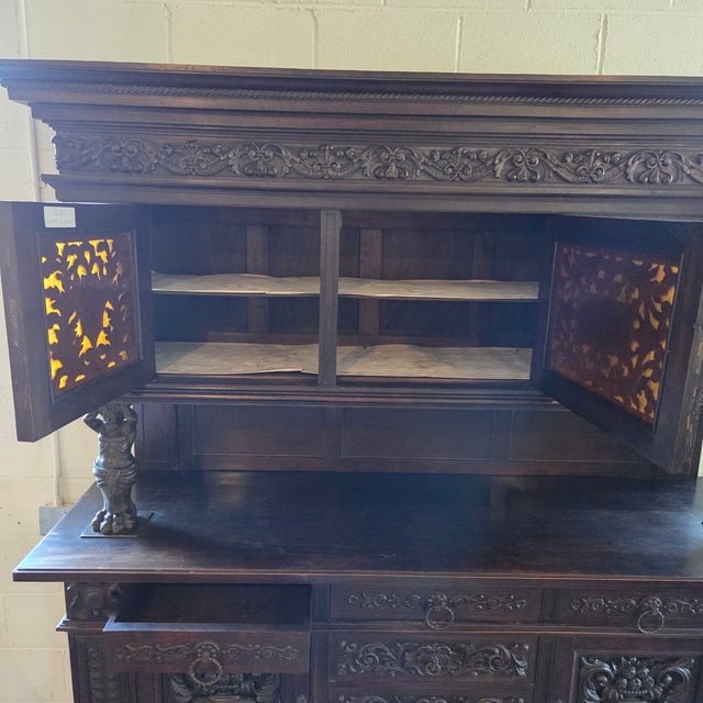 Late 19th Century Large Oak Heavily Carved Renaissance Revival Cabinet on Lion Feet For Sale - Image 12 of 18