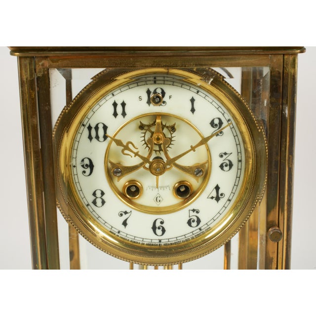 American Wm. L. Gilbert Crystal Regulator Carriage Clock, Antique Brass For Sale - Image 3 of 9