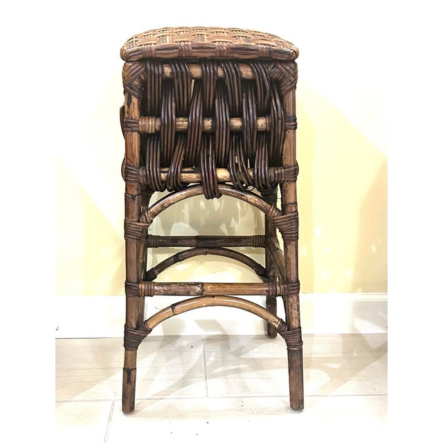 Coffee Vintage, Dark Brown, Rattan and Wicker Bar Stool, Late 20th Century For Sale - Image 8 of 9