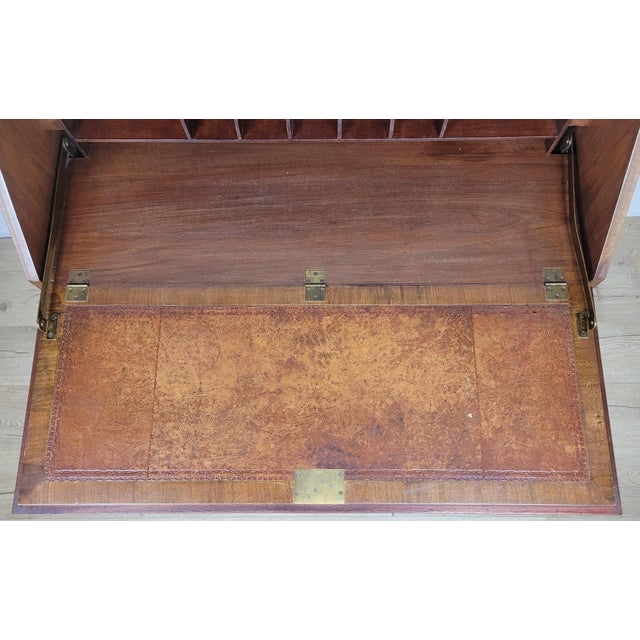 Antique Edwardian Secretary with Drawers in Carved Walnut and Leather, 1910 For Sale - Image 9 of 18